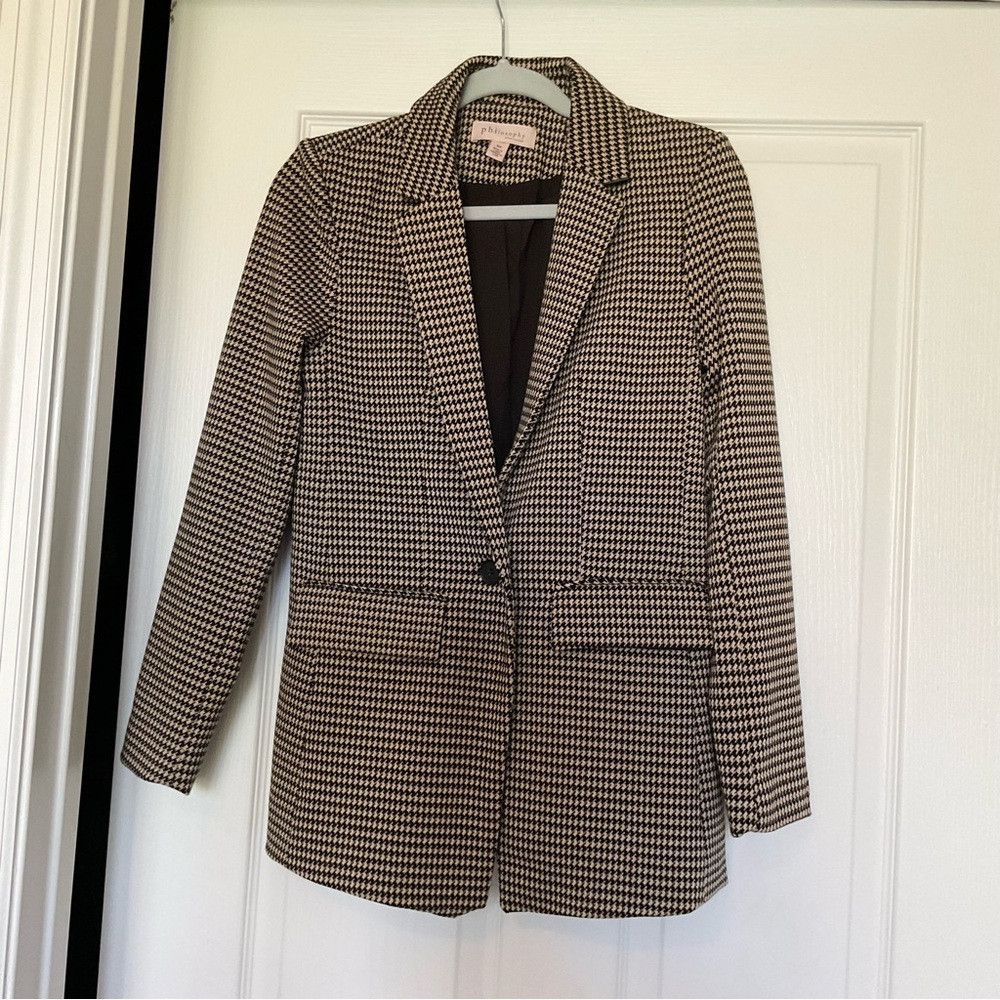 Philosophy Black and White Houndstooth Single-Button Blazer